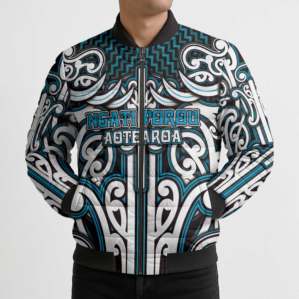 Custom Aotearoa Ngati Porou Bomber Puffer Jacket Maori Tribal Pattern Mix Poutama