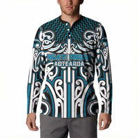 Custom Aotearoa Ngati Porou Button Sweatshirt Maori Tribal Pattern Mix Poutama