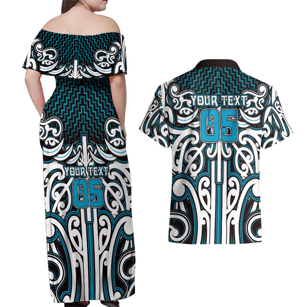 Custom Aotearoa Ngati Porou Couples Matching Off Shoulder Maxi Dress and Hawaiian Shirt Maori Tribal Pattern Mix Poutama LT05 - Polynesian Pride