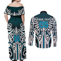 Custom Aotearoa Ngati Porou Couples Matching Off Shoulder Maxi Dress and Long Sleeve Button Shirt Maori Tribal Pattern Mix Poutama