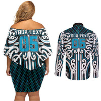Custom Aotearoa Ngati Porou Couples Matching Off Shoulder Short Dress and Long Sleeve Button Shirt Maori Tribal Pattern Mix Poutama