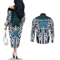 Custom Aotearoa Ngati Porou Couples Matching Off The Shoulder Long Sleeve Dress and Long Sleeve Button Shirt Maori Tribal Pattern Mix Poutama LT05 - Polynesian Pride