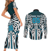 Custom Aotearoa Ngati Porou Couples Matching Short Sleeve Bodycon Dress and Long Sleeve Button Shirt Maori Tribal Pattern Mix Poutama LT05 - Polynesian Pride