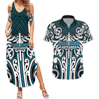 Custom Aotearoa Ngati Porou Couples Matching Summer Maxi Dress and Hawaiian Shirt Maori Tribal Pattern Mix Poutama LT05 Blue - Polynesian Pride