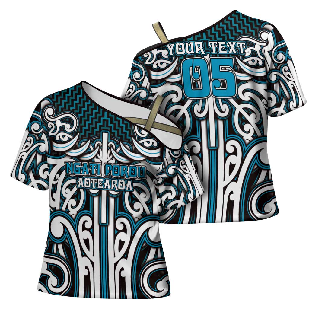 Custom Aotearoa Ngati Porou Cross Shoulder Shirt Maori Tribal Pattern Mix Poutama
