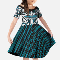 Custom Aotearoa Ngati Porou Family Matching Long Sleeve Bodycon Dress and Hawaiian Shirt Maori Tribal Pattern Mix Poutama LT05 Daughter's Dress Blue - Polynesian Pride
