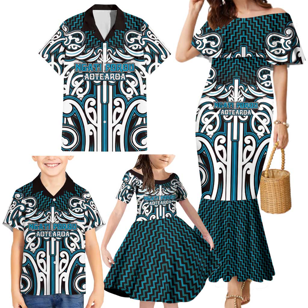 Custom Aotearoa Ngati Porou Family Matching Mermaid Dress and Hawaiian Shirt Maori Tribal Pattern Mix Poutama LT05 - Polynesian Pride