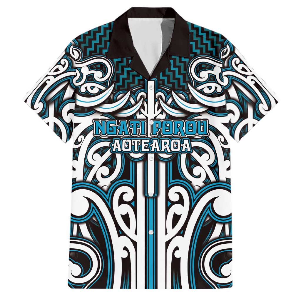 Custom Aotearoa Ngati Porou Family Matching Mermaid Dress and Hawaiian Shirt Maori Tribal Pattern Mix Poutama LT05 Dad's Shirt - Short Sleeve Blue - Polynesian Pride