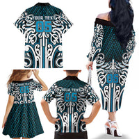 Custom Aotearoa Ngati Porou Family Matching Off The Shoulder Long Sleeve Dress and Hawaiian Shirt Maori Tribal Pattern Mix Poutama LT05 - Polynesian Pride