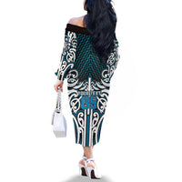 Custom Aotearoa Ngati Porou Family Matching Off The Shoulder Long Sleeve Dress and Hawaiian Shirt Maori Tribal Pattern Mix Poutama LT05 - Polynesian Pride