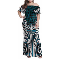 Custom Aotearoa Ngati Porou Family Matching Off Shoulder Maxi Dress and Hawaiian Shirt Maori Tribal Pattern Mix Poutama LT05 Mom's Dress Blue - Polynesian Pride