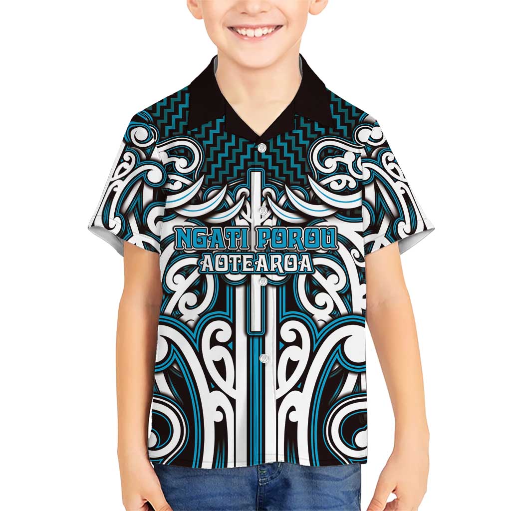 Custom Aotearoa Ngati Porou Family Matching Summer Maxi Dress and Hawaiian Shirt Maori Tribal Pattern Mix Poutama LT05 Son's Shirt Blue - Polynesian Pride