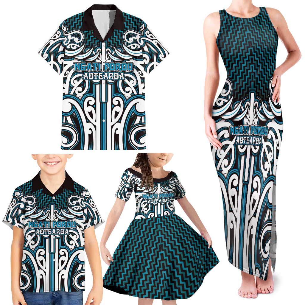 Custom Aotearoa Ngati Porou Family Matching Tank Maxi Dress and Hawaiian Shirt Maori Tribal Pattern Mix Poutama LT05 - Polynesian Pride