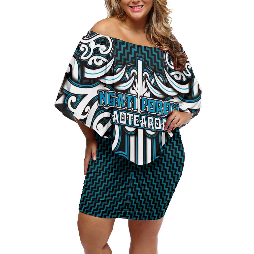 Custom Aotearoa Ngati Porou Off Shoulder Short Dress Maori Tribal Pattern Mix Poutama