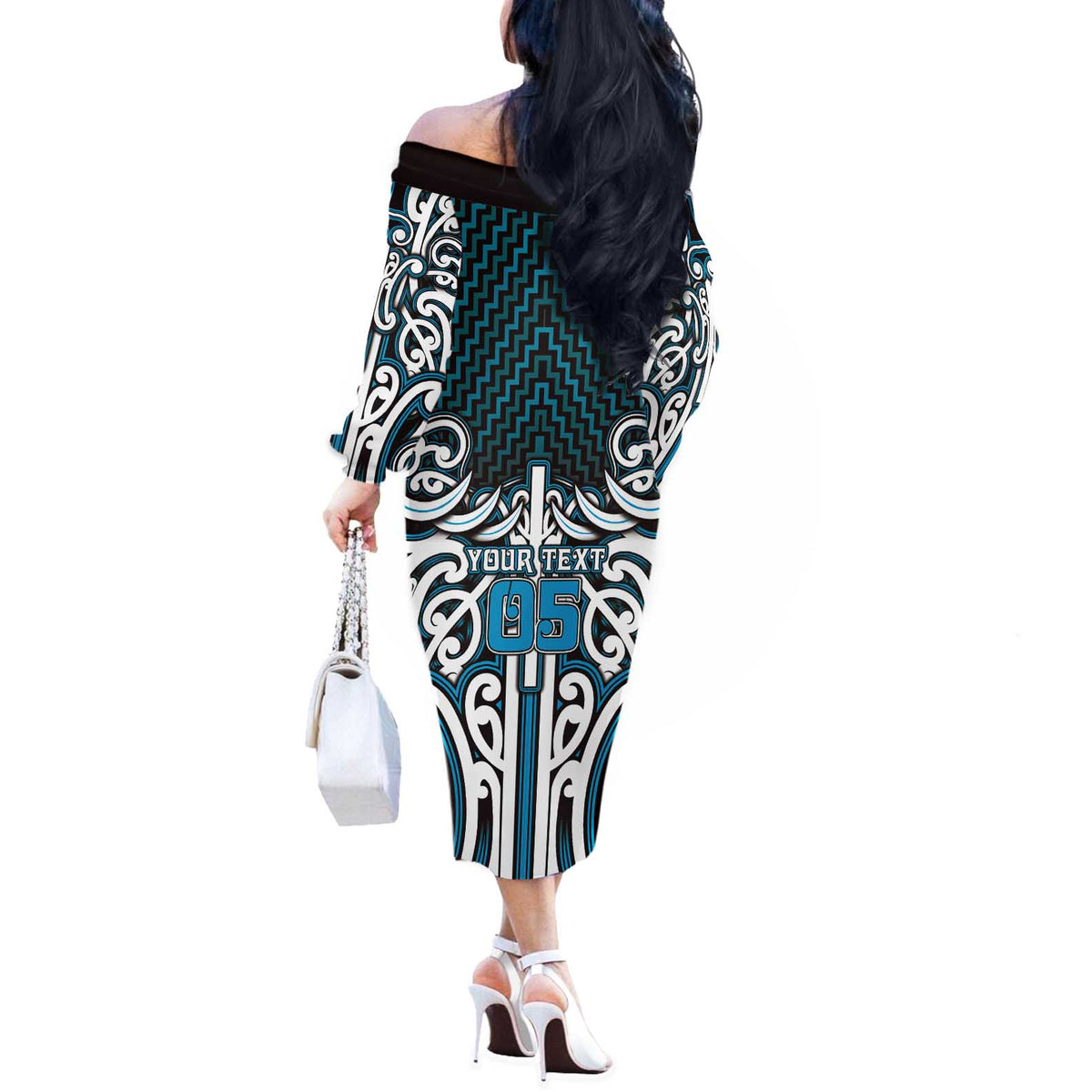 Custom Aotearoa Ngati Porou Off The Shoulder Long Sleeve Dress Maori Tribal Pattern Mix Poutama