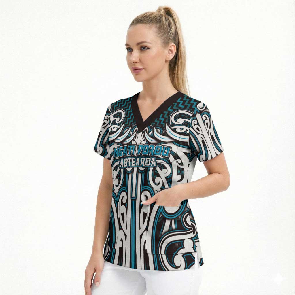 Custom Aotearoa Ngati Porou Scrub Top Maori Tribal Pattern Mix Poutama