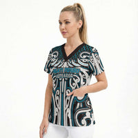 Custom Aotearoa Ngati Porou Scrub Top Maori Tribal Pattern Mix Poutama