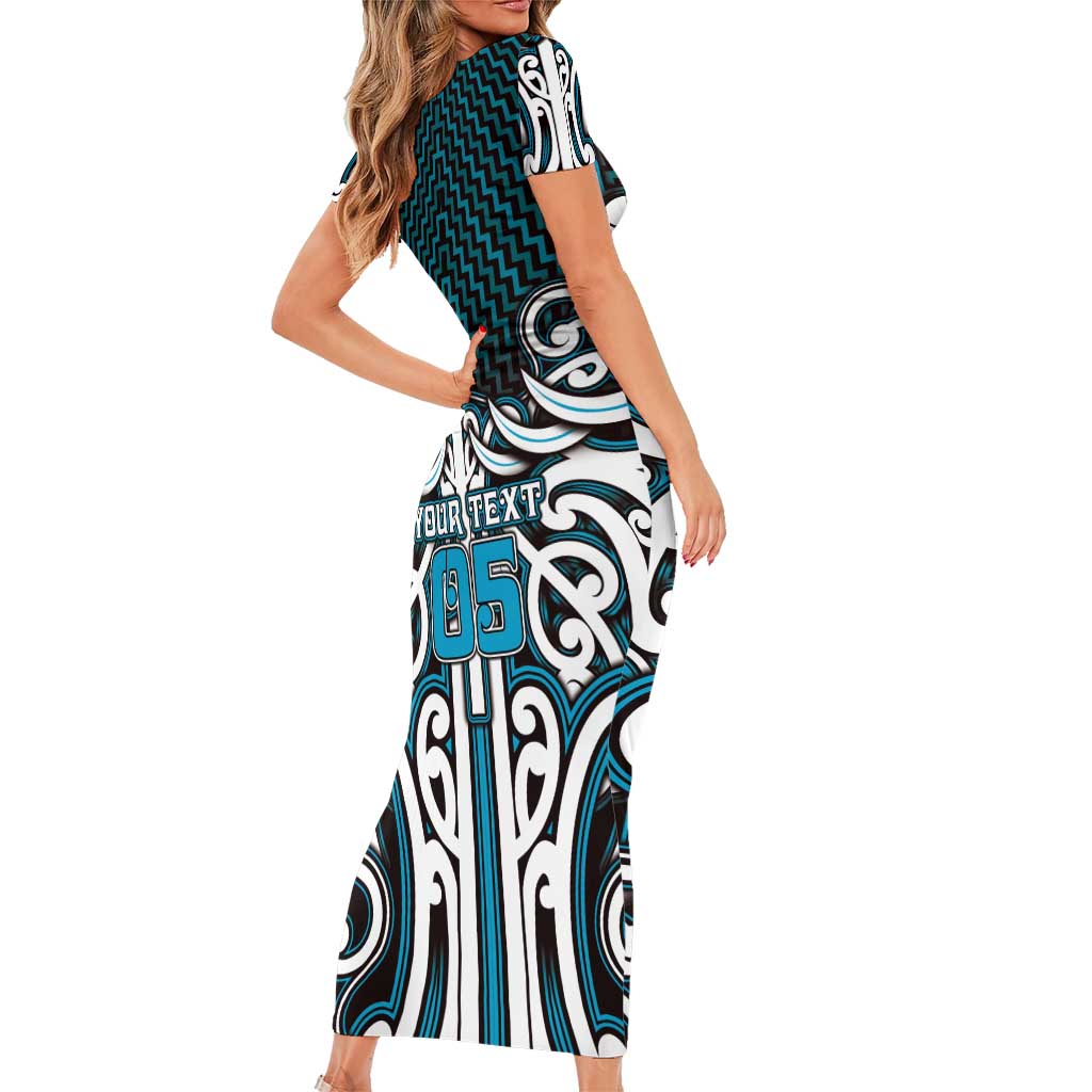 Custom Aotearoa Ngati Porou Short Sleeve Bodycon Dress Maori Tribal Pattern Mix Poutama