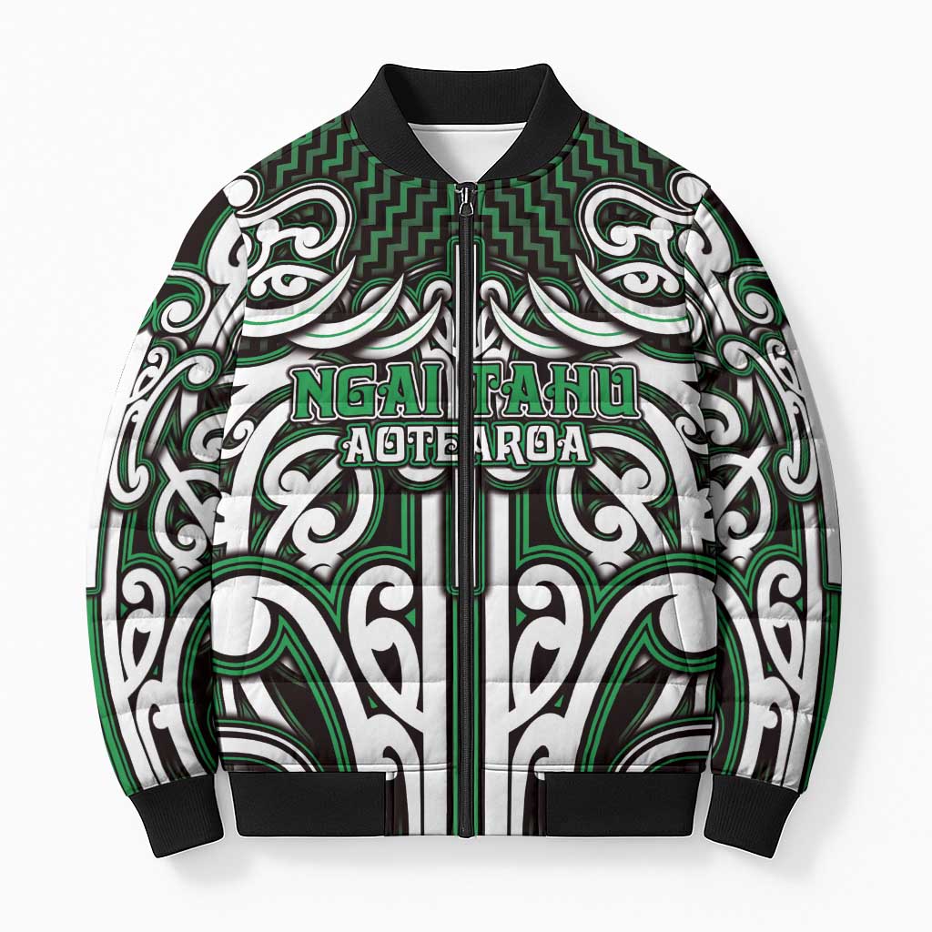 Custom Aotearoa Ngai Tahu Bomber Puffer Jacket Maori Tribal Pattern Mix Poutama