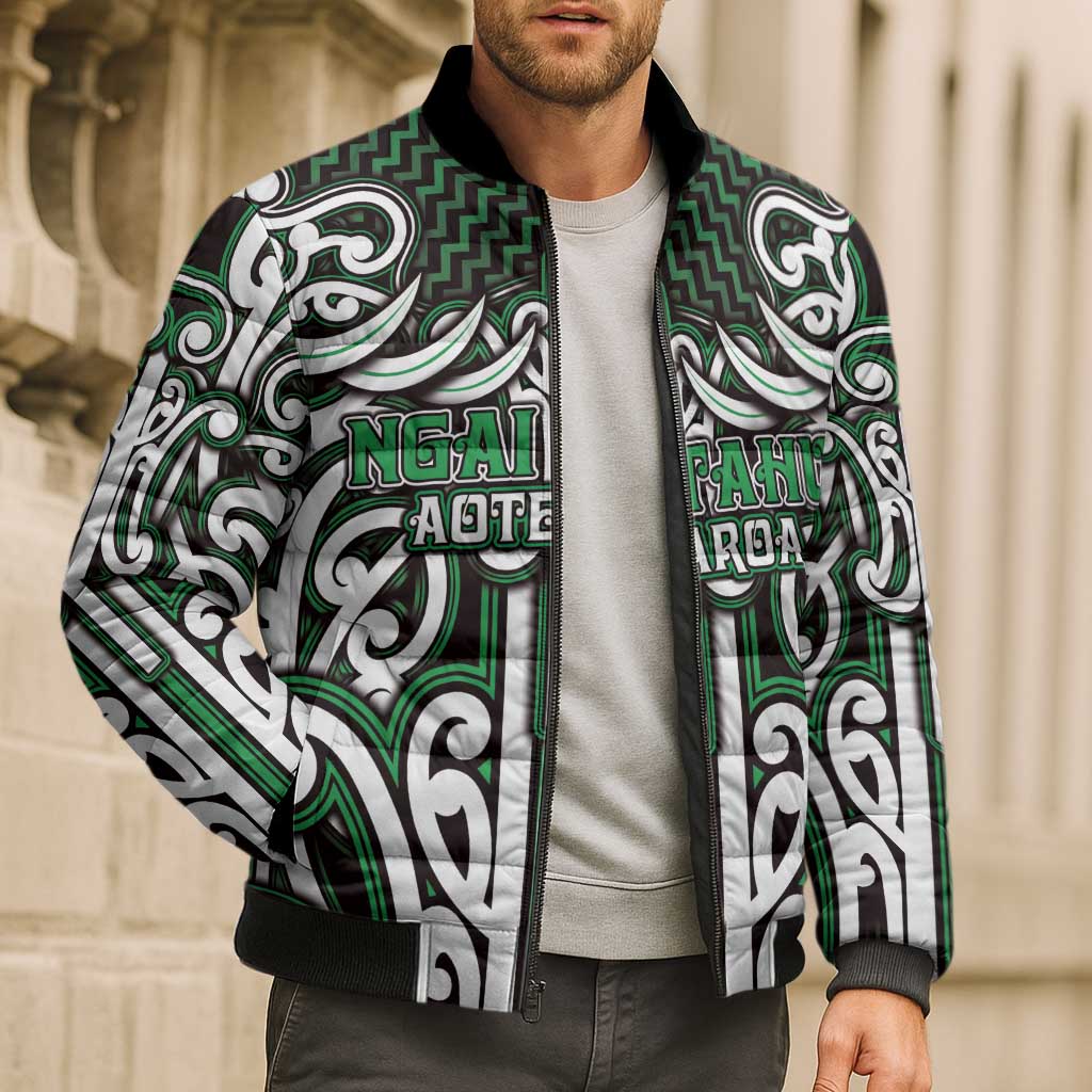 Custom Aotearoa Ngai Tahu Bomber Puffer Jacket Maori Tribal Pattern Mix Poutama