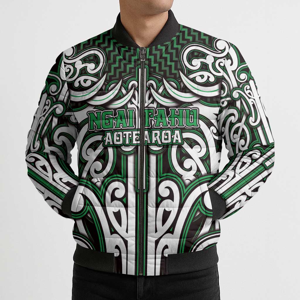 Custom Aotearoa Ngai Tahu Bomber Puffer Jacket Maori Tribal Pattern Mix Poutama
