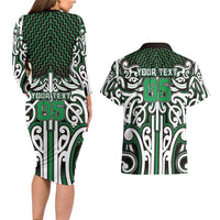 Custom Aotearoa Ngai Tahu Couples Matching Long Sleeve Bodycon Dress and Hawaiian Shirt Maori Tribal Pattern Mix Poutama LT05 - Polynesian Pride
