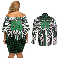 Custom Aotearoa Ngai Tahu Couples Matching Off Shoulder Short Dress and Long Sleeve Button Shirt Maori Tribal Pattern Mix Poutama