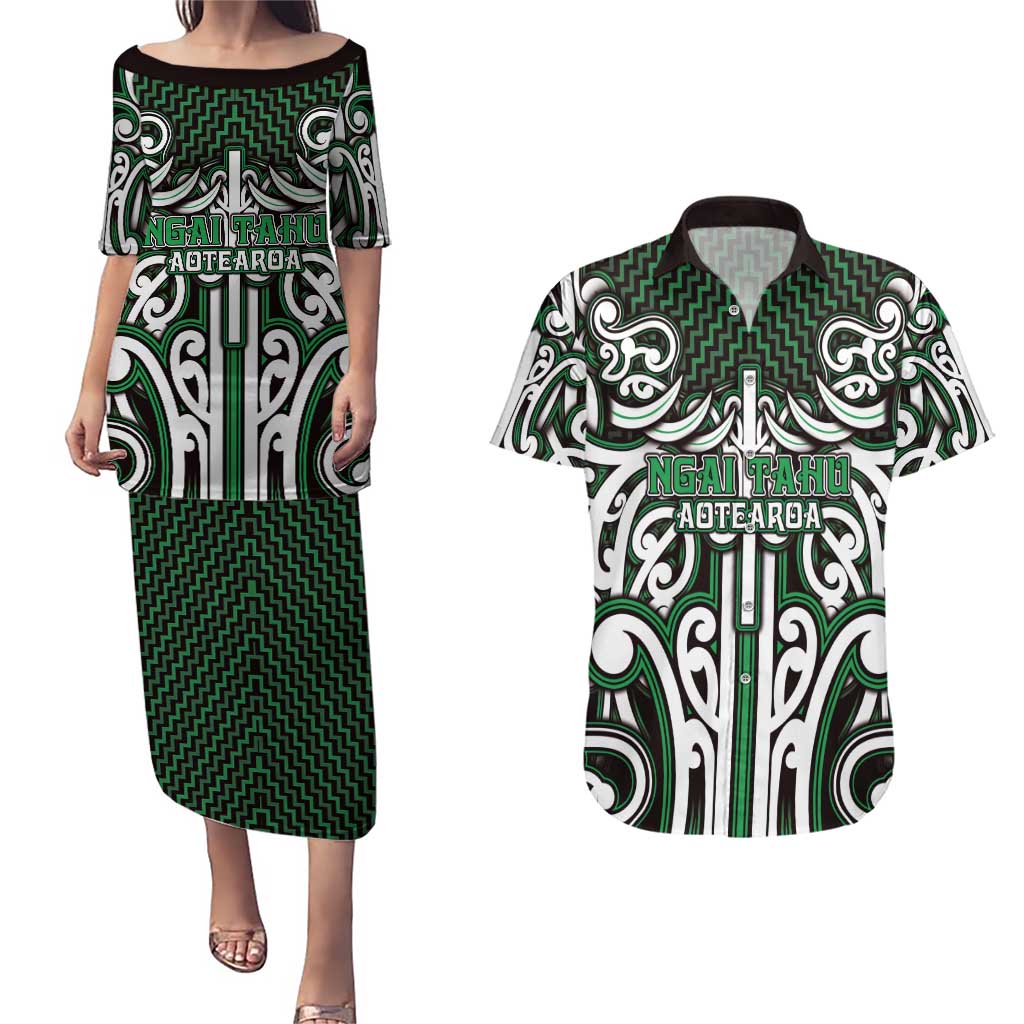 Custom Aotearoa Ngai Tahu Couples Matching Puletasi and Hawaiian Shirt Maori Tribal Pattern Mix Poutama
