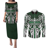 Custom Aotearoa Ngai Tahu Couples Matching Puletasi and Long Sleeve Button Shirt Maori Tribal Pattern Mix Poutama