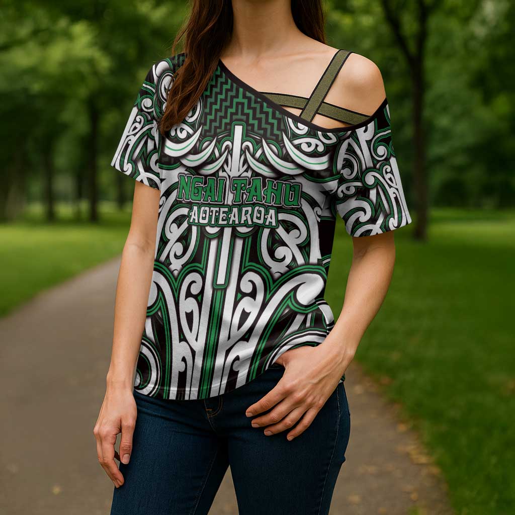 Custom Aotearoa Ngai Tahu Cross Shoulder Shirt Maori Tribal Pattern Mix Poutama