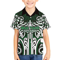 Custom Aotearoa Ngai Tahu Family Matching Off The Shoulder Long Sleeve Dress and Hawaiian Shirt Maori Tribal Pattern Mix Poutama LT05 Son's Shirt Green - Polynesian Pride