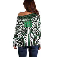 Custom Aotearoa Ngai Tahu Off Shoulder Sweater Maori Tribal Pattern Mix Poutama