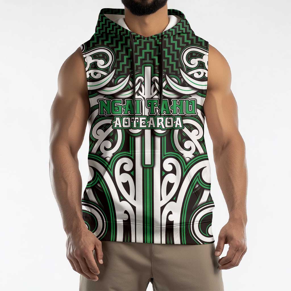 Custom Aotearoa Ngai Tahu Sleeveless Hoodie Maori Tribal Pattern Mix Poutama