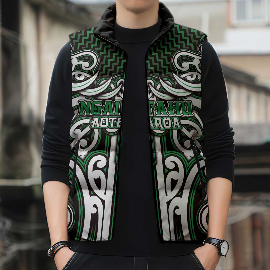 Custom Aotearoa Ngai Tahu Sleeveless Puffer Jacket Maori Tribal Pattern Mix Poutama