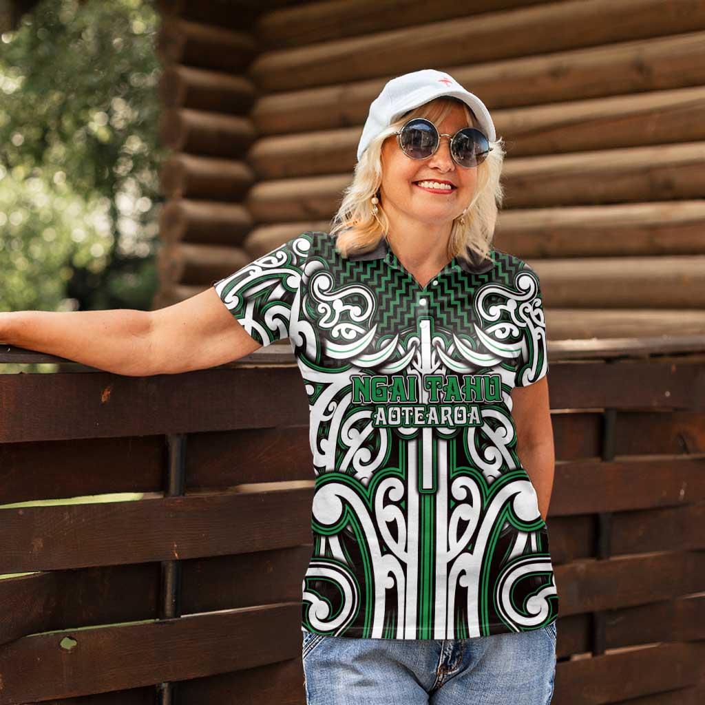 Custom Aotearoa Ngai Tahu Women Polo Shirt Maori Tribal Pattern Mix Poutama