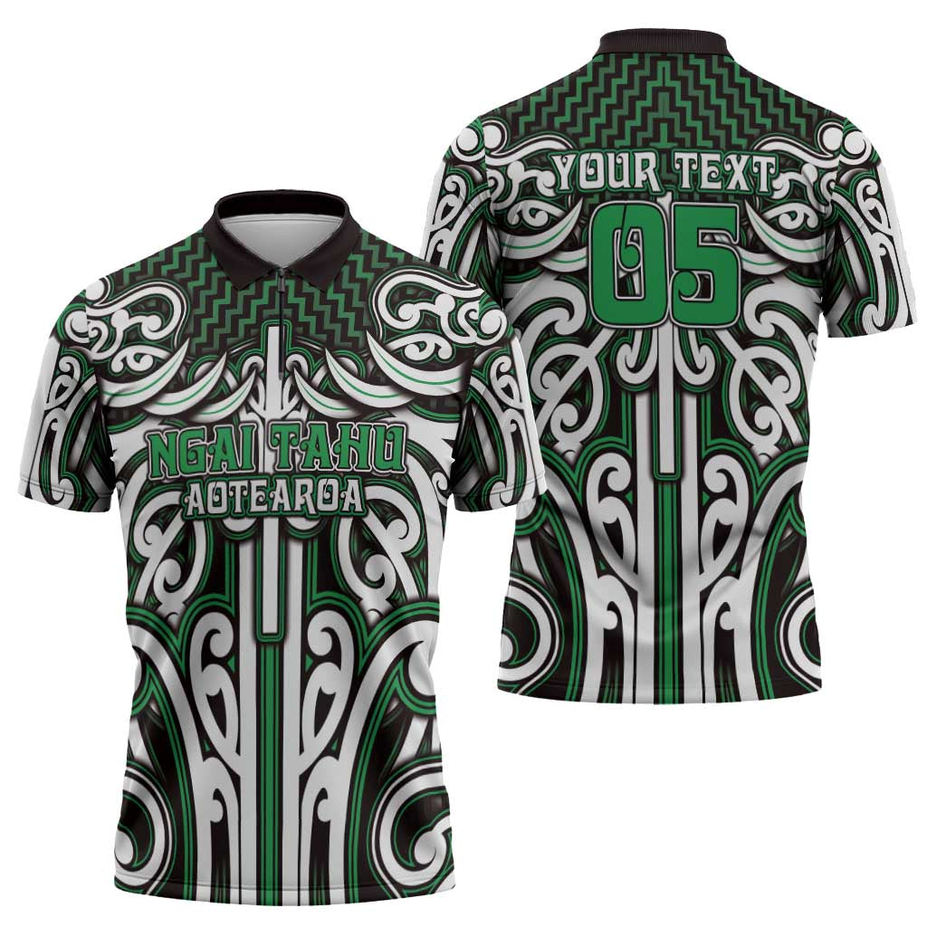 Custom Aotearoa Ngai Tahu Zipper Polo Shirt Maori Tribal Pattern Mix Poutama