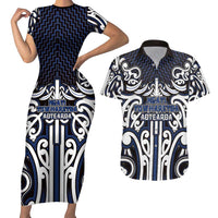 Custom Aotearoa Ngati Tuwharetoa Couples Matching Short Sleeve Bodycon Dress and Hawaiian Shirt Maori Tribal Pattern Mix Poutama LT05 Navy - Polynesian Pride