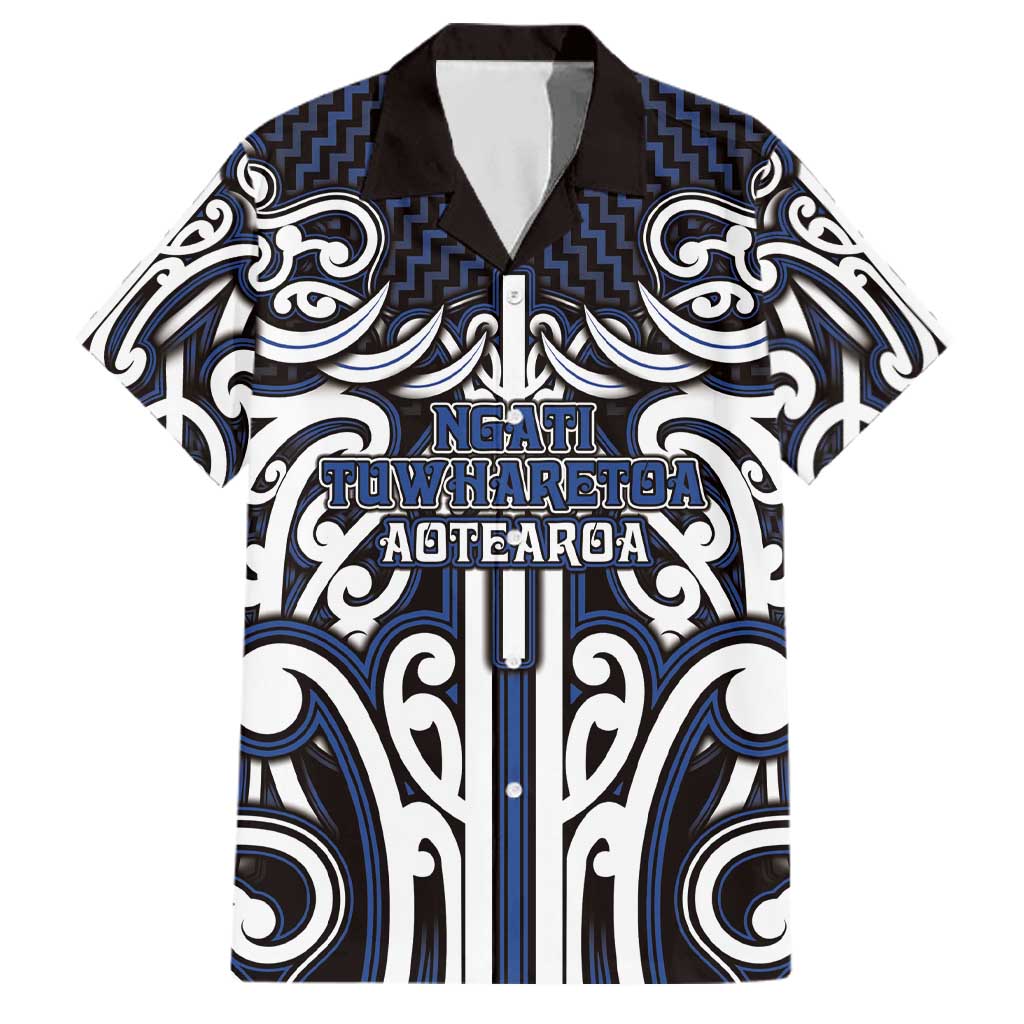 Custom Aotearoa Ngati Tuwharetoa Family Matching Off The Shoulder Long Sleeve Dress and Hawaiian Shirt Maori Tribal Pattern Mix Poutama LT05 Dad's Shirt - Short Sleeve Navy - Polynesian Pride