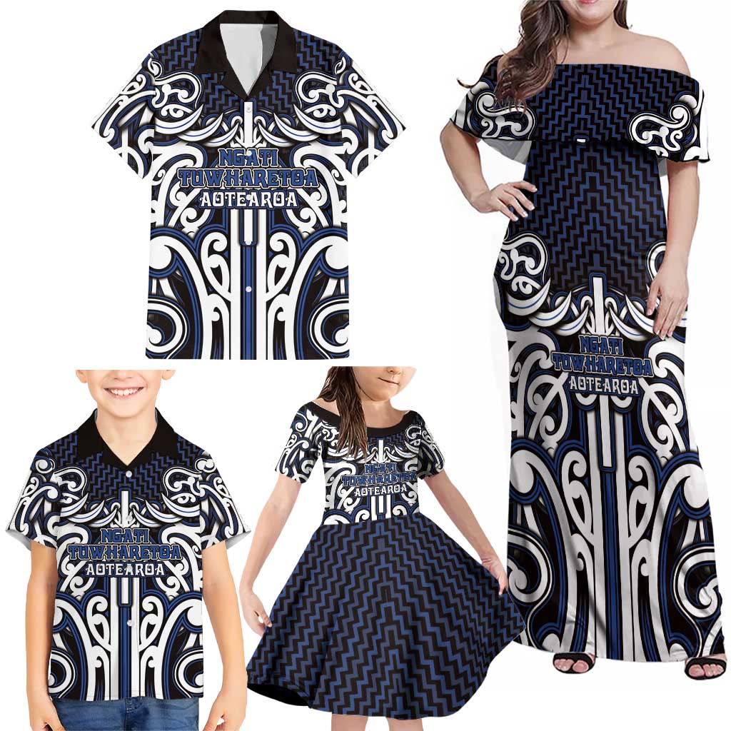 Custom Aotearoa Ngati Tuwharetoa Family Matching Off Shoulder Maxi Dress and Hawaiian Shirt Maori Tribal Pattern Mix Poutama LT05 - Polynesian Pride