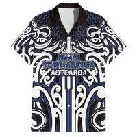 Custom Aotearoa Ngati Tuwharetoa Family Matching Off Shoulder Maxi Dress and Hawaiian Shirt Maori Tribal Pattern Mix Poutama LT05 Dad's Shirt - Short Sleeve Navy - Polynesian Pride