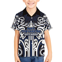 Custom Aotearoa Ngati Tuwharetoa Family Matching Puletasi and Hawaiian Shirt Maori Tribal Pattern Mix Poutama LT05 Son's Shirt Navy - Polynesian Pride