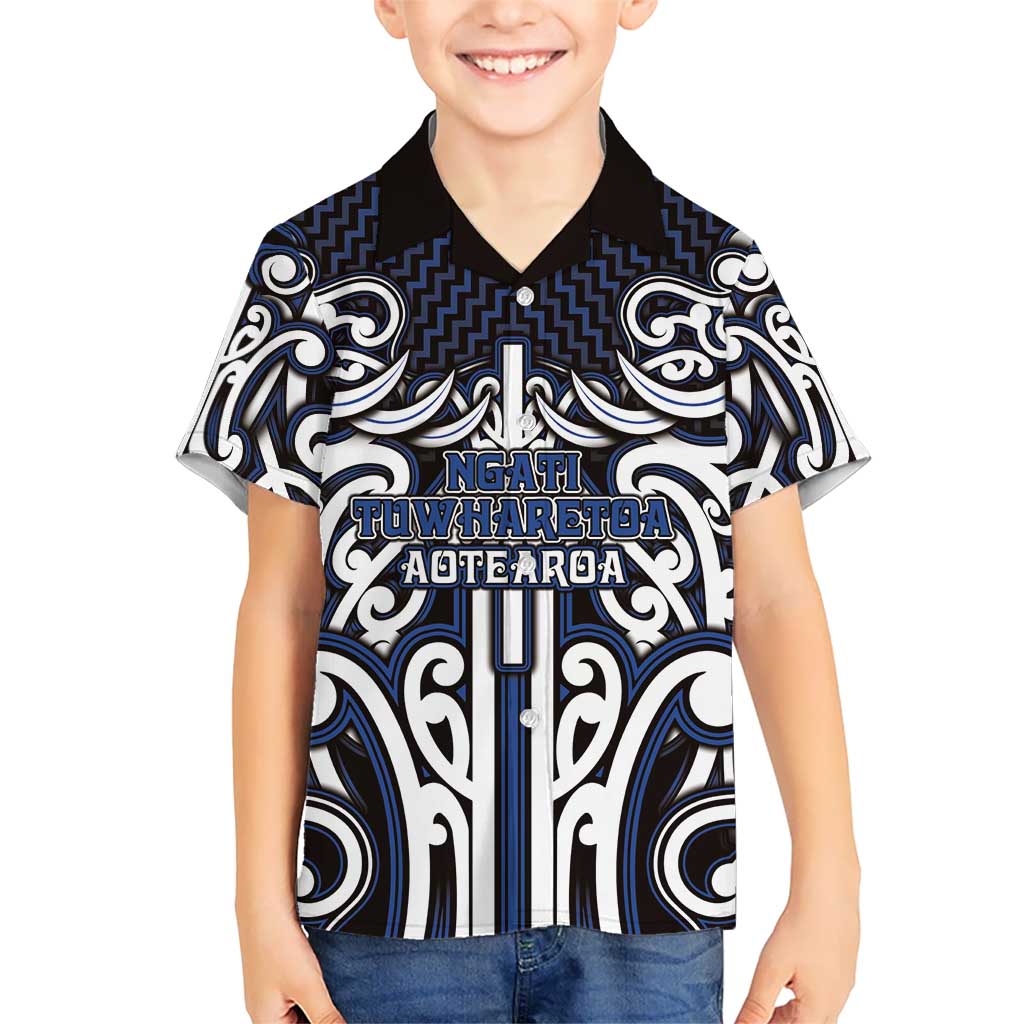 Custom Aotearoa Ngati Tuwharetoa Family Matching Summer Maxi Dress and Hawaiian Shirt Maori Tribal Pattern Mix Poutama LT05 Son's Shirt Navy - Polynesian Pride