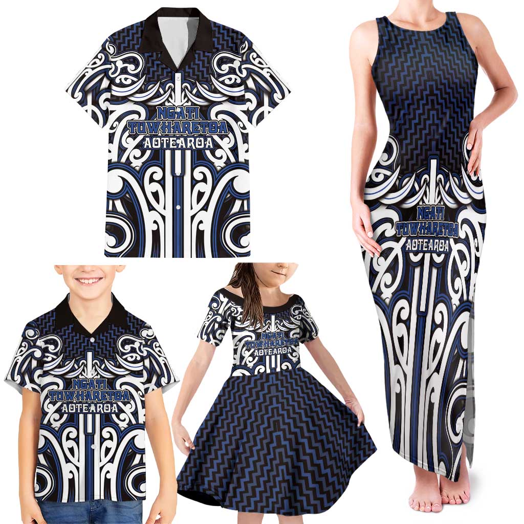 Custom Aotearoa Ngati Tuwharetoa Family Matching Tank Maxi Dress and Hawaiian Shirt Maori Tribal Pattern Mix Poutama