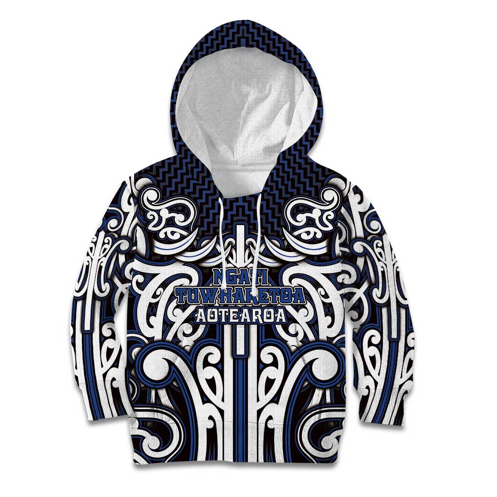 Custom Aotearoa Ngati Tuwharetoa Kid Hoodie Maori Tribal Pattern Mix Poutama