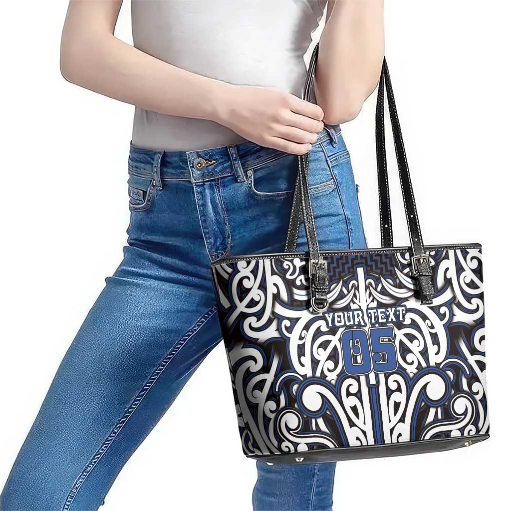 Custom Aotearoa Ngati Tuwharetoa Leather Tote Bag Maori Tribal Pattern Mix Poutama