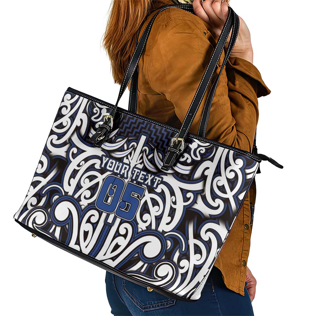 Custom Aotearoa Ngati Tuwharetoa Leather Tote Bag Maori Tribal Pattern Mix Poutama