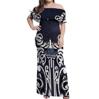 Custom Aotearoa Ngati Tuwharetoa Off Shoulder Maxi Dress Maori Tribal Pattern Mix Poutama