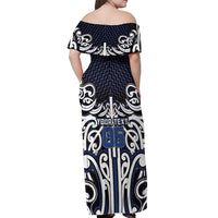 Custom Aotearoa Ngati Tuwharetoa Off Shoulder Maxi Dress Maori Tribal Pattern Mix Poutama
