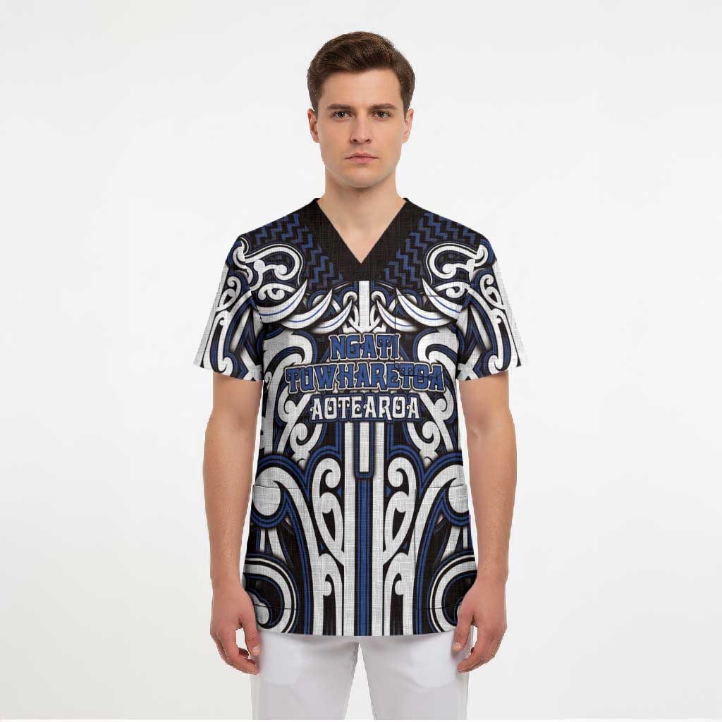 Custom Aotearoa Ngati Tuwharetoa Scrub Top Maori Tribal Pattern Mix Poutama