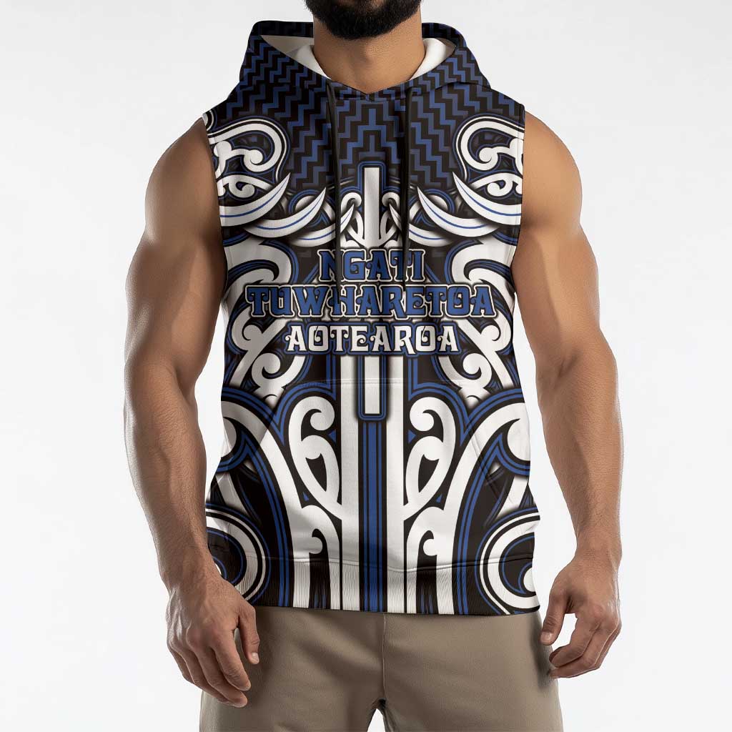 Custom Aotearoa Ngati Tuwharetoa Sleeveless Hoodie Maori Tribal Pattern Mix Poutama